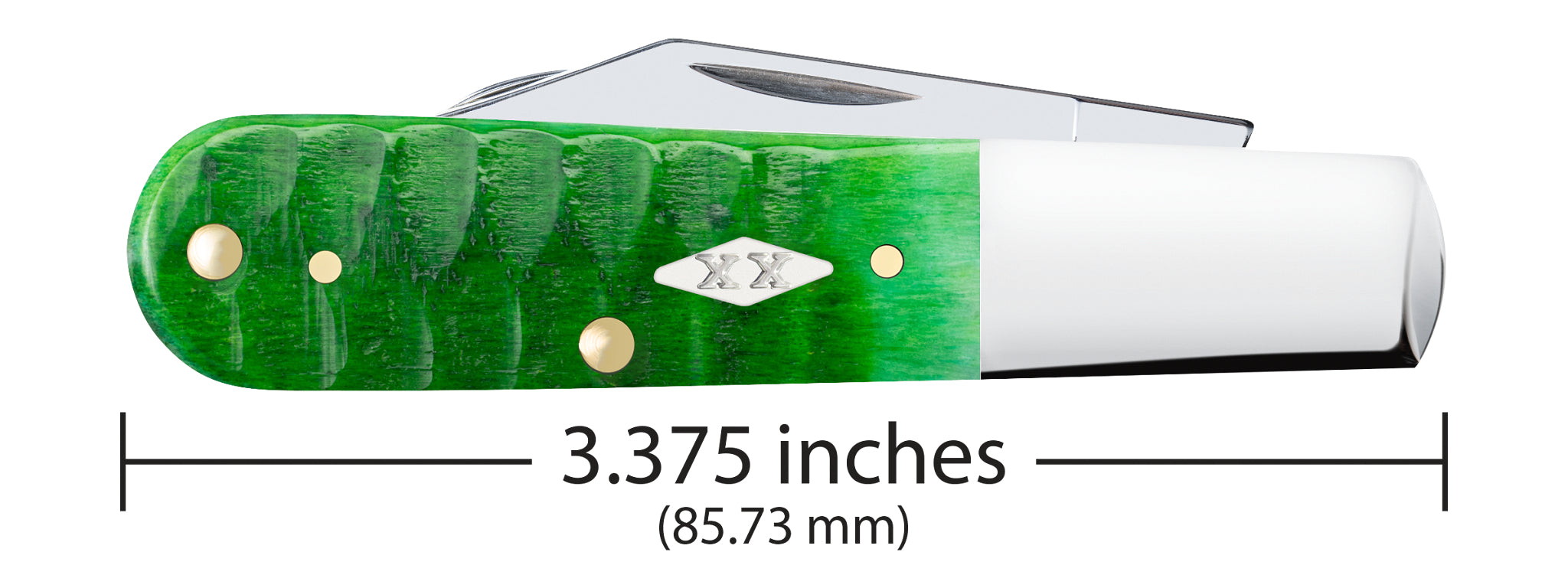 Case XX Bright Green Gator Jigged Bone Barlow #11443 - dimensions view